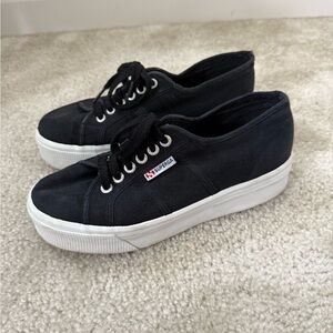 Superga Black and White Platform Sneakers Classic Minimalist Design